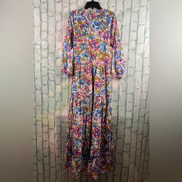 Bananas Size:LFloral Print Long Dress 100% Cotton Multi Color Crewneck